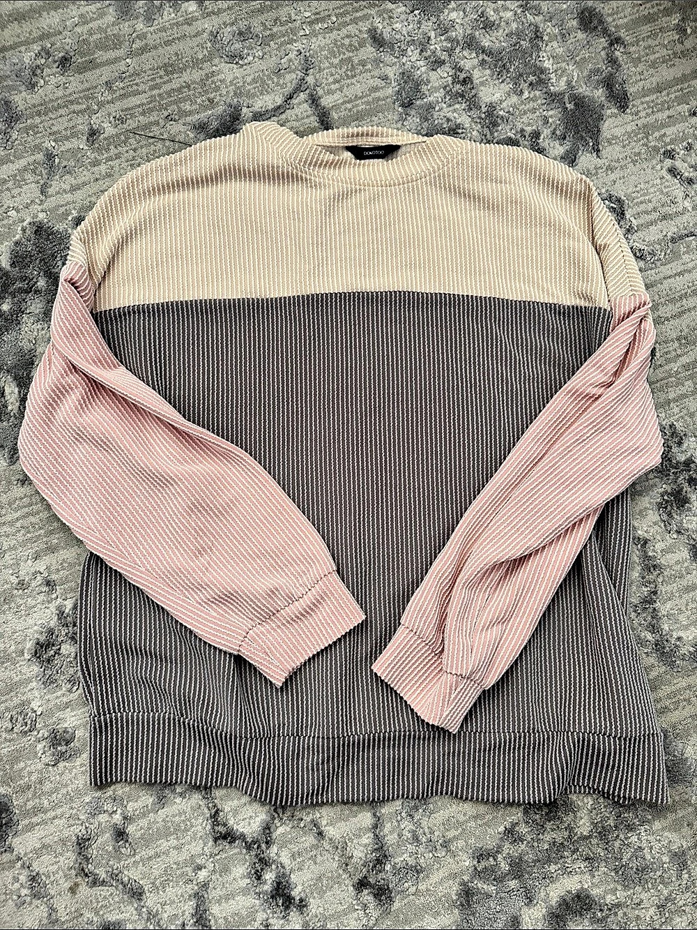 Dokotoo Womens Oversized Waffle Knit Crewneck Sweatshirt Color Block Long Sleeve